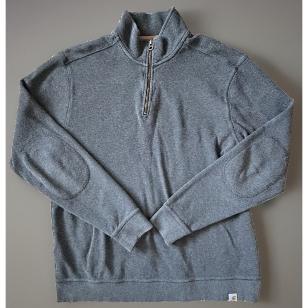 Carhartt Long Sleeve 1/4 Quarter Zip Pullover Sweatshirt Gray Large Logo JBHS